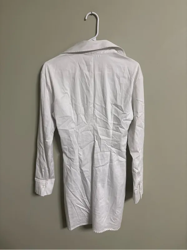 Zara Poplin Shirt Dress Mini White Knot Size XS Long Sleeve Bridal Shower Photos - Image 3