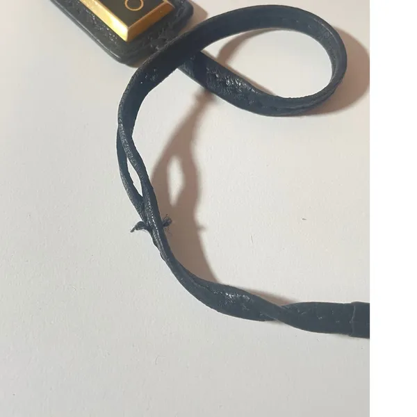 Jimmy Choo Bag Charm Black Leather Gold Logo Tag - Image 3