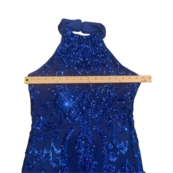 NWT Lulus Glittering Glamour Royal Blue Mock Neck Mini Dress L Bling Sexy Party - Image 6
