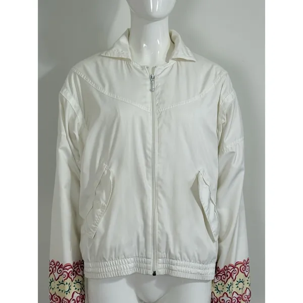 Vintage 90s Nike White Track Jacket Women’s Aztec Sun Embroidered Windbreaker S - Image 3