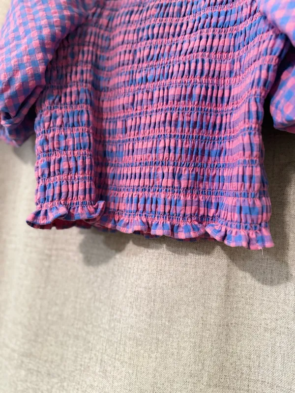 Endless Rose Gingham Smocked Puff Sleeve Crop Top | S - Image 5