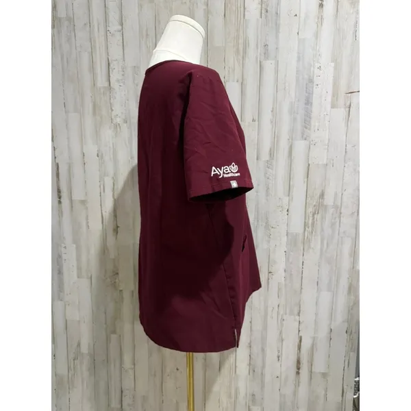 Figs Women's Casma V-Neck Scrub Top Burgundy‎ Medium Short Sleeve Workwear - Image 2