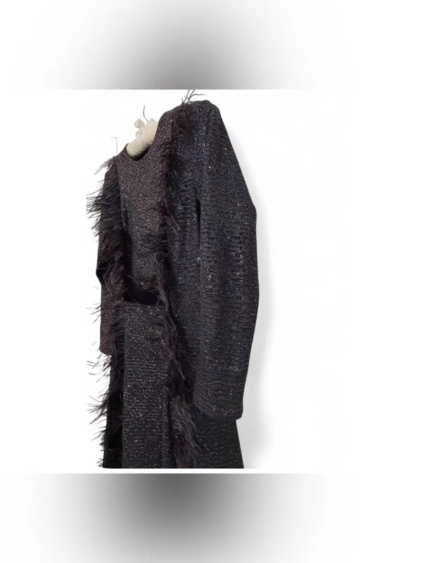 TOUCH Israel Women’s Modest Sparkle Feather Trim Evening Dress Size EU 40 - Image 5