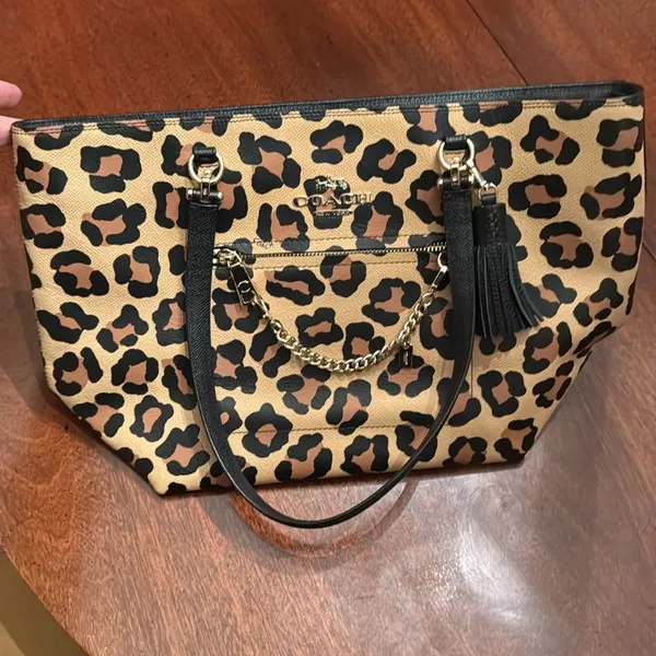 PRICE DROP Coach Town Car Ocelot Leopard Print Tote Leather Tan, Brown & Black - Image 15