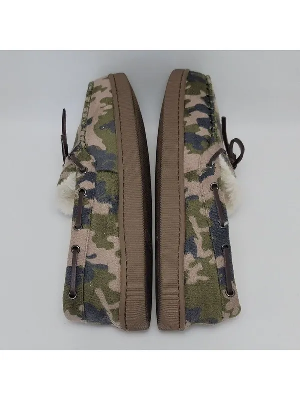 Club Room Faux Fur Lining Camouflage Moccasin Slip On Boat Shoes Size M 8-9 - Image 11