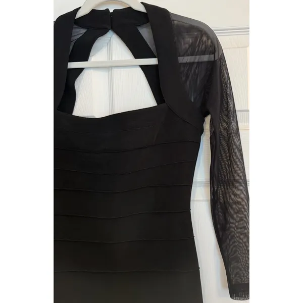 Vtg Moda International Mini Dress‎ Sz XS Black Bodycon Mesh LBD Cocktails Party - Image 3