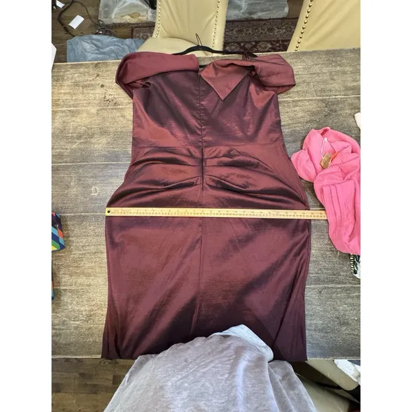 Xscape Andie Off the Shoulder‎ Ruffle Taffeta Gown Size 20W Wine - Image 11