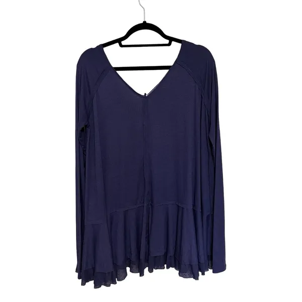 Free People NEW We The Free Tangerine Long Sleeve Peplum Flowy Boho Tee in Violet - Size L - Image 4