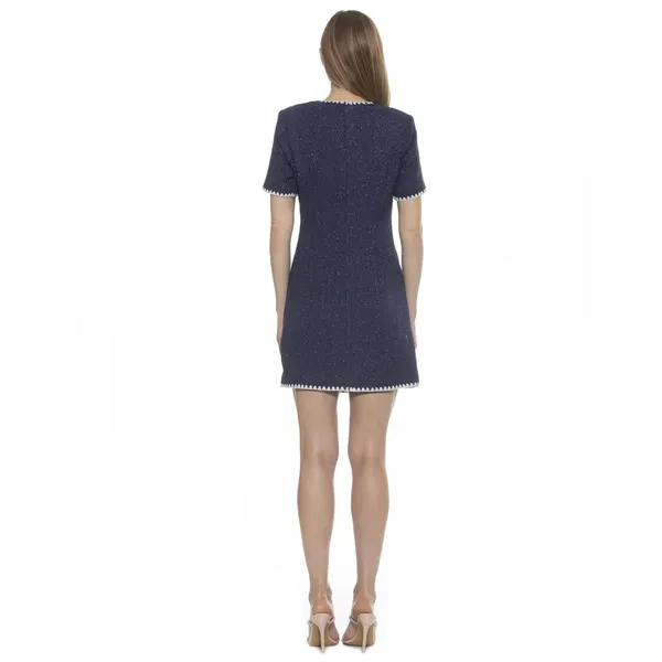 Alexia Admor HOLLY TWEED Mini DRESS Pearl & Jewel Buttons BLUE/WHITE Size 6 NEW - Image 4