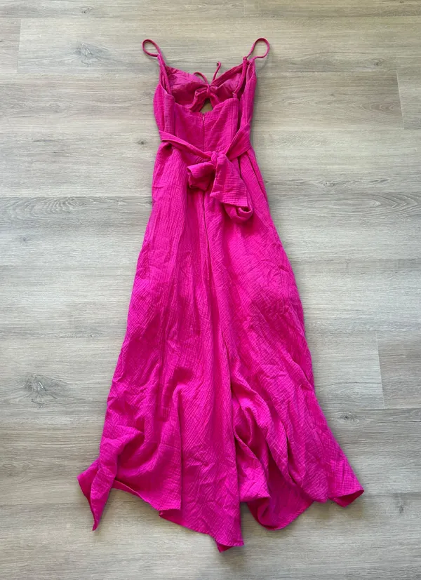 Twin Flame Drawstring Bust Midi Dress in Hot Pink - Image 6