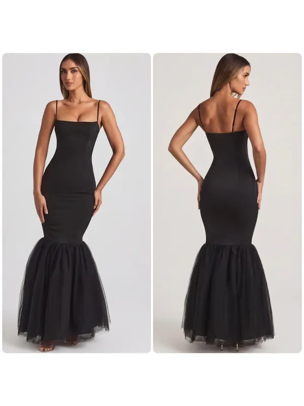 Oh Polly Adelpha Tulle Hem Fishtail Gown Maxi Dress in Black size 6 New - Image 2