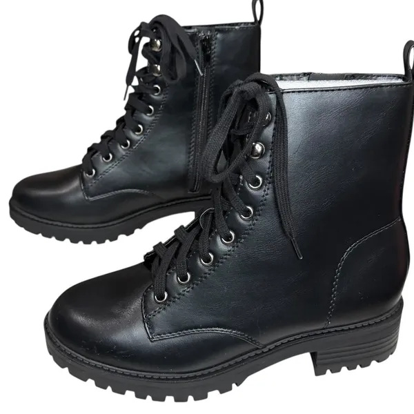 Soda Combat Ankle Boots Womens 8 Black Faux Leather Lace‎ Up Chunky Y2K Grunge - Image 2