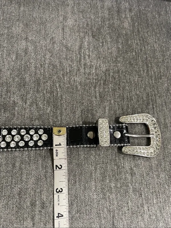 Western Leather Black Studded Rhinestone Embellished Statement Belt Size S/M - Image 3