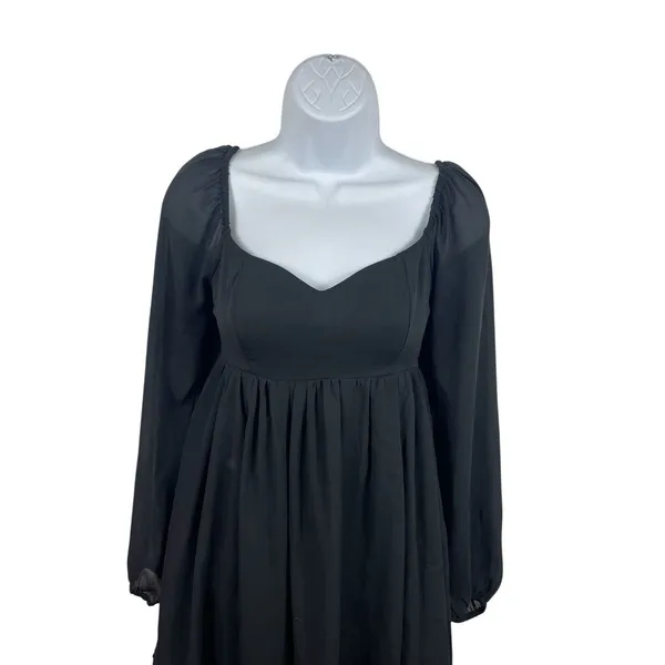 Abercrombie & Fitch Black Smocked Babydoll Mini Dress XS Sheer Sleeve Coquette - Image 2