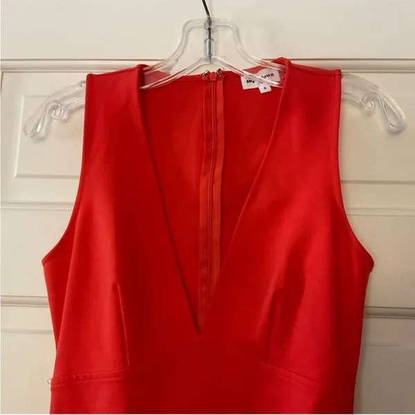 Superdown Skye Mini Dress Red Orange‎ Ruched Sleeveless Plunge Neck S Revolve - Image 5