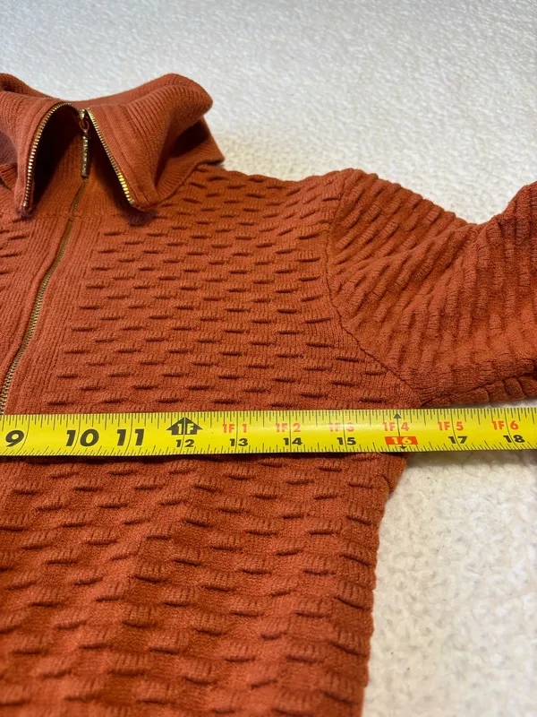 Marc New York orange zip up sweater with textured ribbed knit pattern and chunky collar size S - Image 2