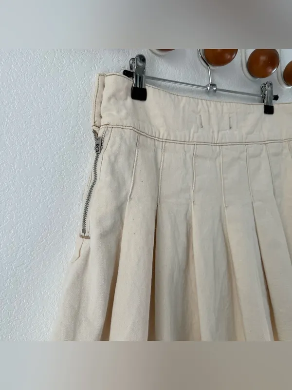 Free People We The Free Old Skool Pleated Mini Skirt Cream Cotton Denim 28 - Image 5