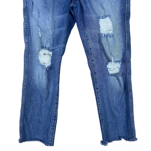 Revice Denim Distressed Straight Leg Jeans Blue Medium Wash Raw Hem Size 32 - Image 3