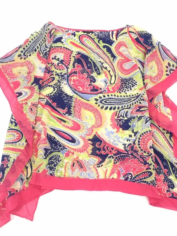 Talbots Pink Paisley 100% Silk Chiffon Beach Summer Coverup Blouse Top - Image 2