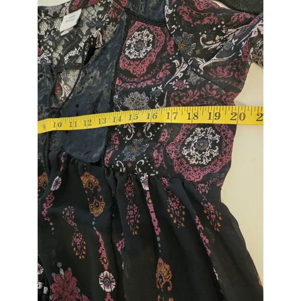 Knox Rose Sheer Paisley Lace Velvet Accent Boho Tunic Blouse Black Pink Women M - Image 8