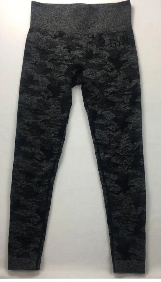 GYMSHARK Camouflage Gray-Black Leggings Stretchy Sporty Sexy Size small - Image 4