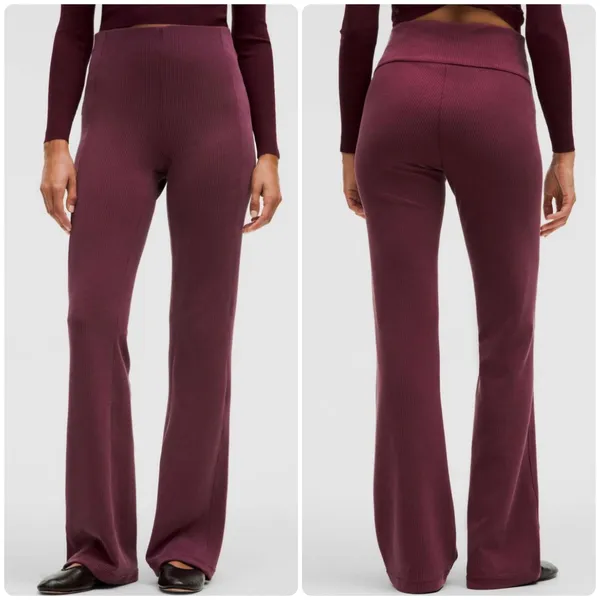 Lululemon Womens Ribbed Softstreme High-Rise Flared Lounge Pants Garnet Size 8 - Image 2