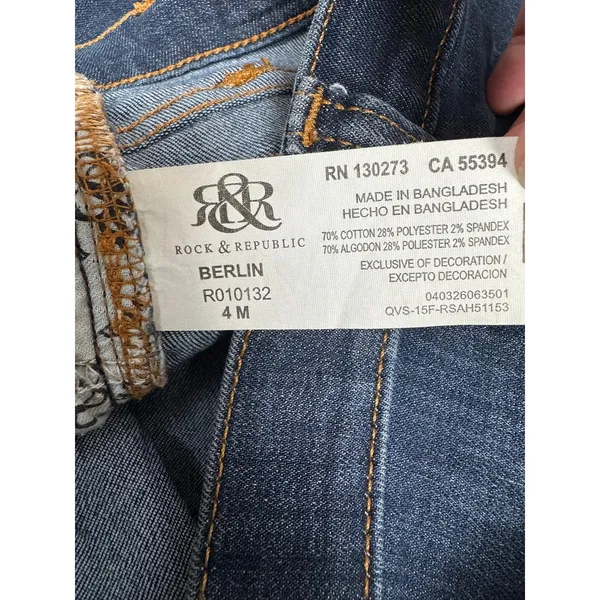 Rock & Republic‎ Womens Skinny Jeans Dark Wash Embroidered Logo Pockets Blue 4 - Image 9