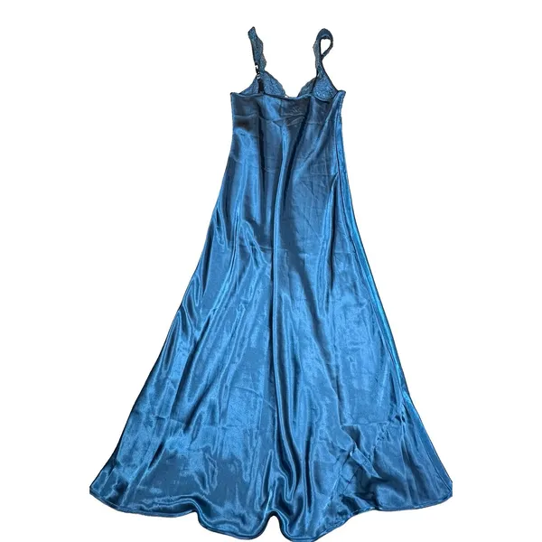 Victoria's Secret Gold Label Teal Satin Lace Nightgown M Lingerie Elegant Vintage - Image 5