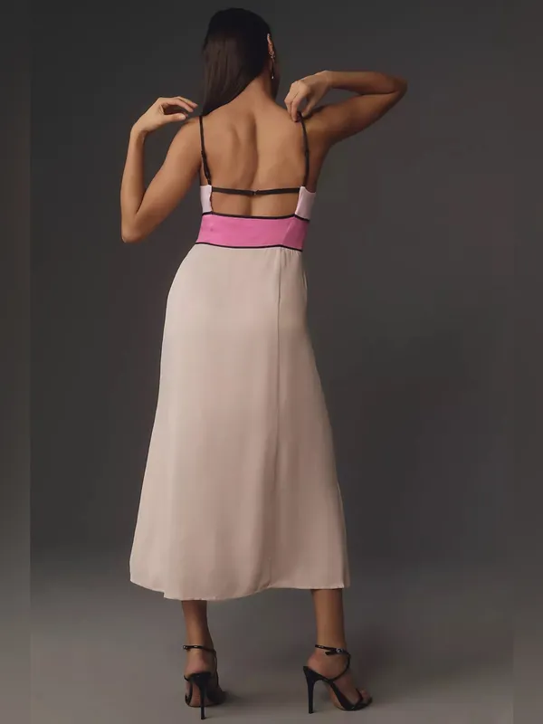 NWT Anthropologie Maeve Colorblock Pink Slip Midi Dress 4 - Image 2