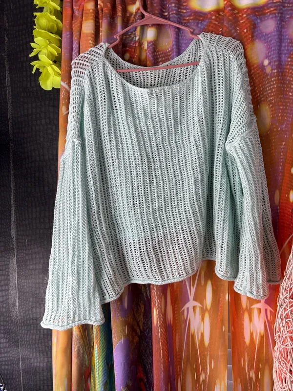 POL✨ Light Blue Open-Knit Star Pullover Sweater  - Image 4