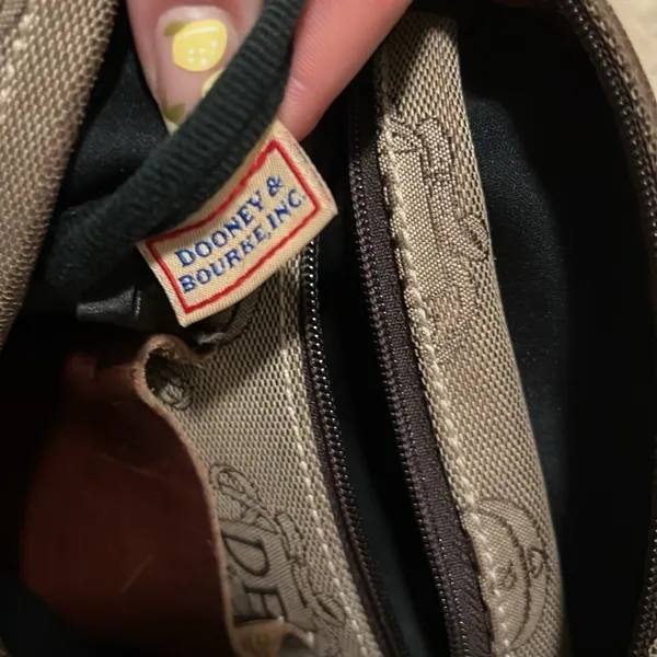 Vintage Dooney & Bourke Brown Leather & Canvas Print Shoulder Bag - Image 3