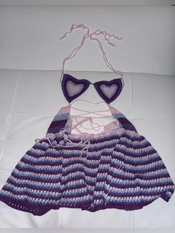 SHEIN Amplova Women's Heart-Shaped Bustier Mini Knit Dress, Stripe - Image 2