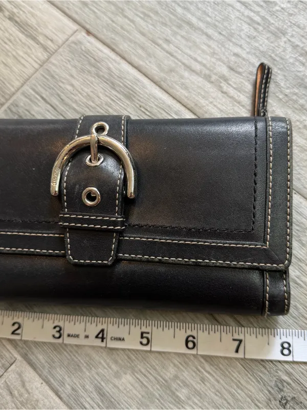 Y2K Coach Wallet Black Leather Soho Hampton Trifold Large Buckle - Image 12