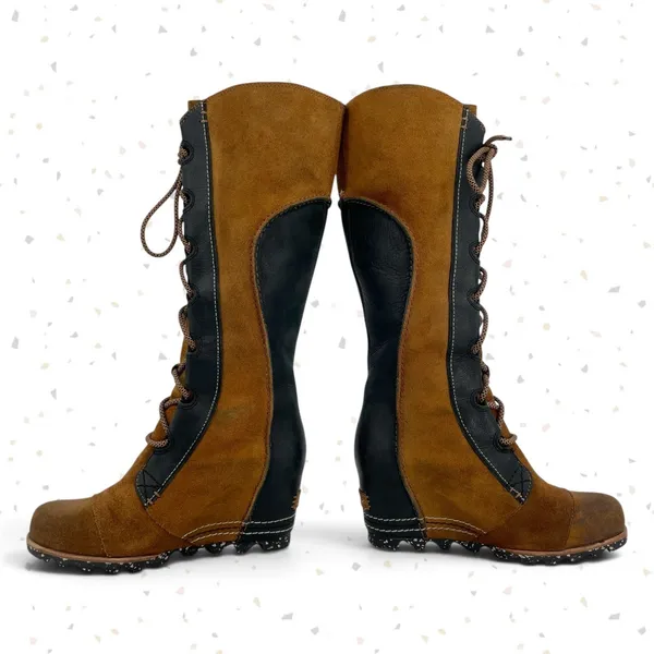 Sorel Cate the Great Boots Elk Black Tan Knee High Lace Up Fall Suede Size 6.5 - Image 4