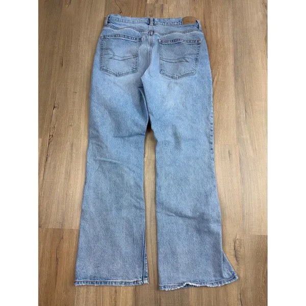 American Eagle 90s Bootcut Jeans Light Wash Split Hem 8 Short Real Good Stretch - Image 3