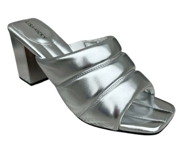 Lisa Vicky Silver Metallic "Very Vicky" Cushion Women's Size 9M Mules Block Heel - Image 9
