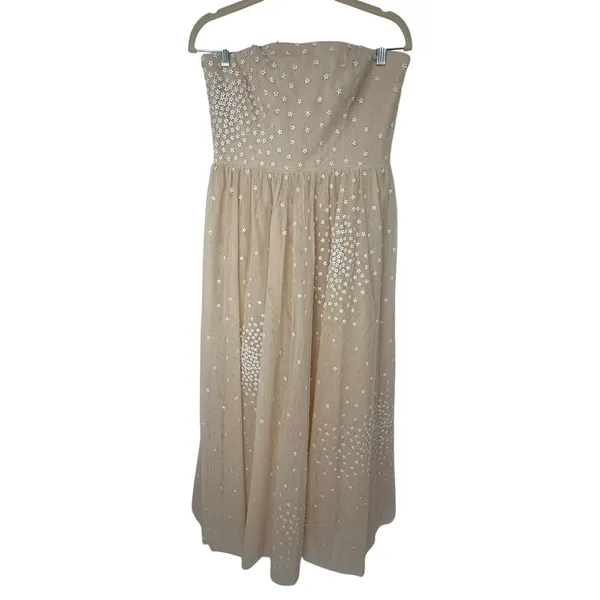 BHLDN Anthropologie Strapless Embellished Floral Fit & Flare Midi Dress Blush M - Image 3