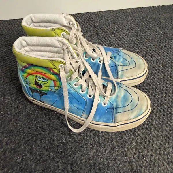 Vans Sk8-Hi SpongeBob SquarePants Blue Yellow Tie Dye Shoes Mens 5 Womens 6.5 - Image 2
