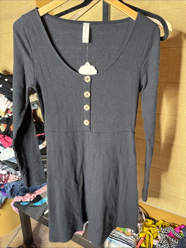 NWT Altar’d State Black Ribbed Henley Fit & Flare Dress Size Large - Image 2