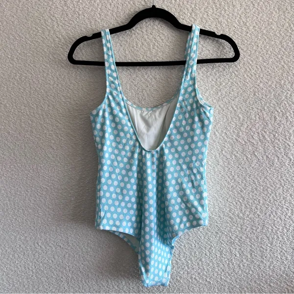 Aerie NWT Women’s Blue Cheeky Polka Dots One‎ Piece Bathing Suit Size Medium - Image 3