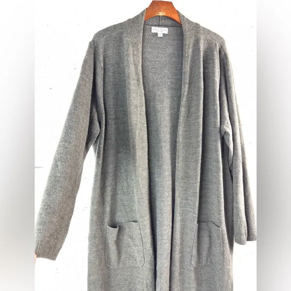 Rebecca Malone 2X Knit Open Front Long Pocketed Gray Cardigan Sweater - Image 3