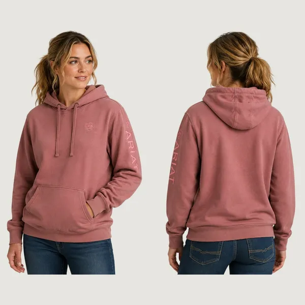2188 | Ariat Re-AL Logo Western Fleece Pullover Hoodie Rose Pink Womens XL - Image 2