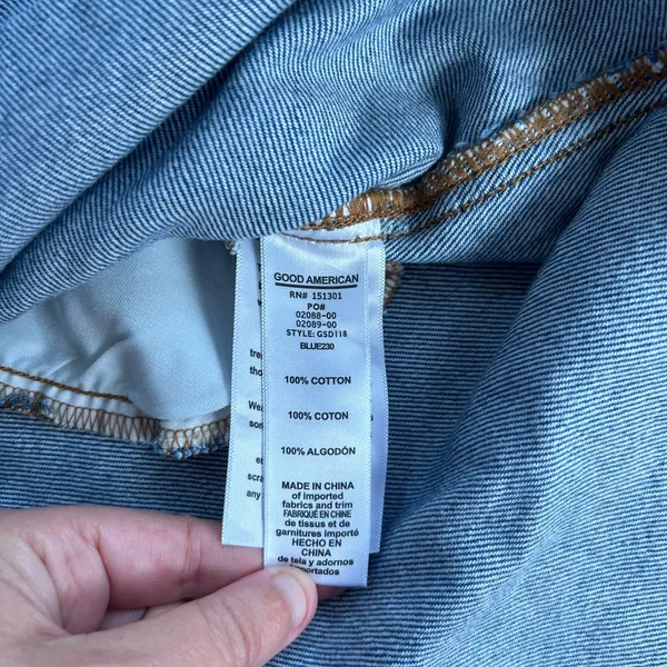Good American Blue Denim‎ T-Shirt Dress Size 1 S Frayed Raw Edge Hem Mini Shift - Image 11