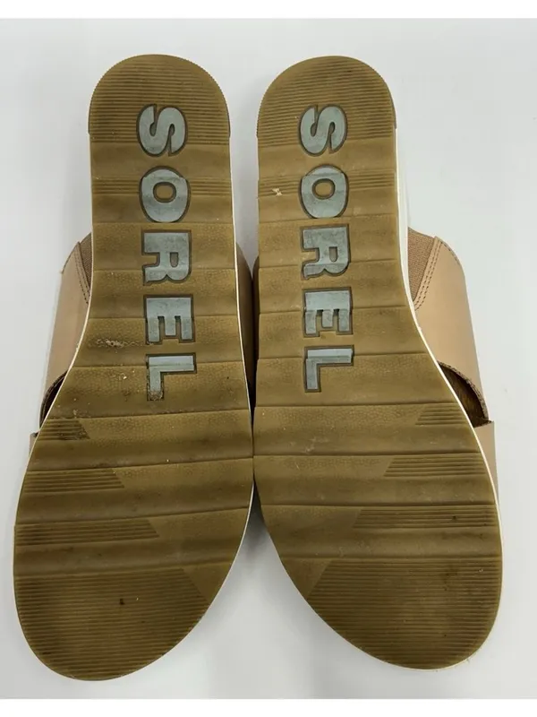 Sorel Cameron Flatform Slide Sandal Women 8.5 Beige Leather Criss Cross Platform - Image 9