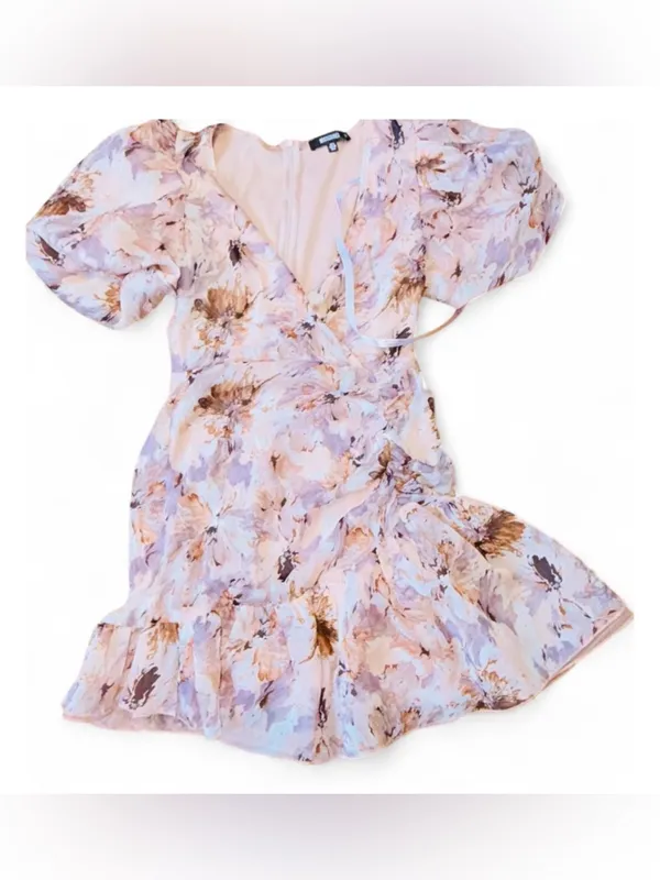 Missguided Women’s Floral Pattern Puff Sleeve Grill Frill Mini Dress Size 4 - Image 7