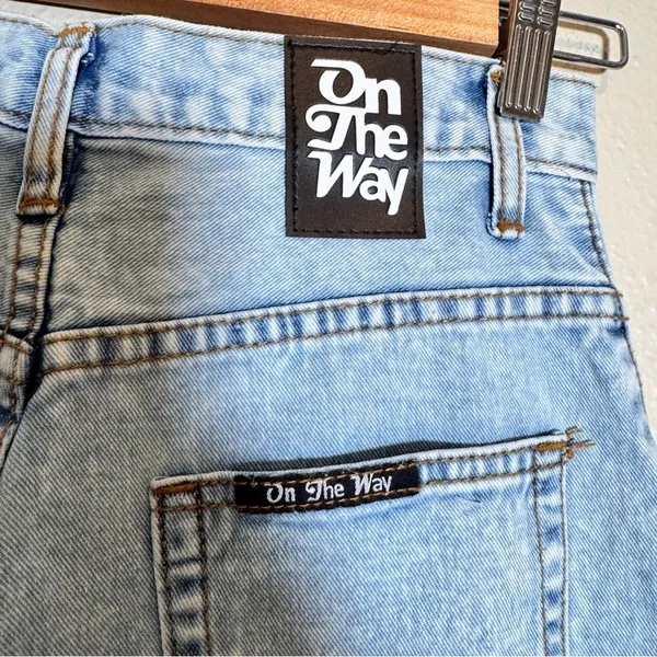 On The Way Blue Wide Leg Cargo Jeans Womens M Casual Denim - Image 6