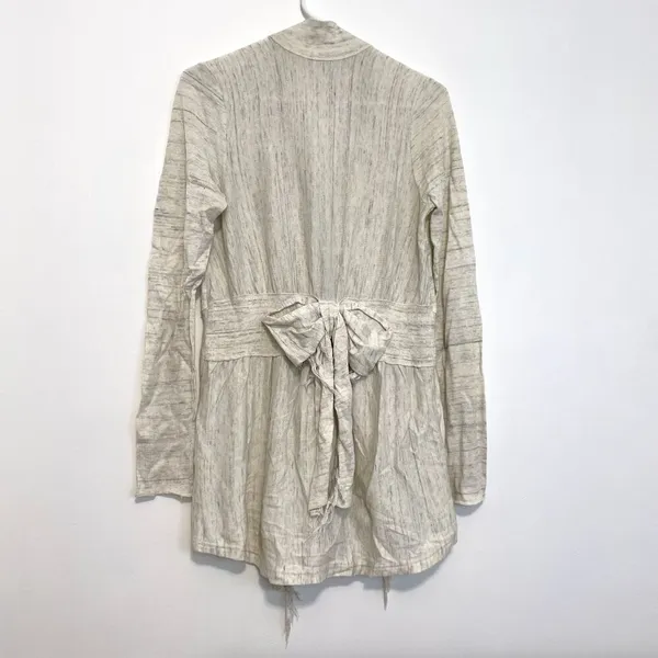 FREE PEOPLE FP Take a Bow Cardigan Oatmeal Cream Fringe Bow Detail Boho Sweater - Image 11