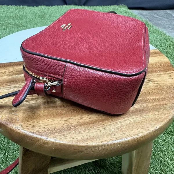 Coach Pebble Leather Shoulder‎ Bag Auth Red Medium Women - Image 7