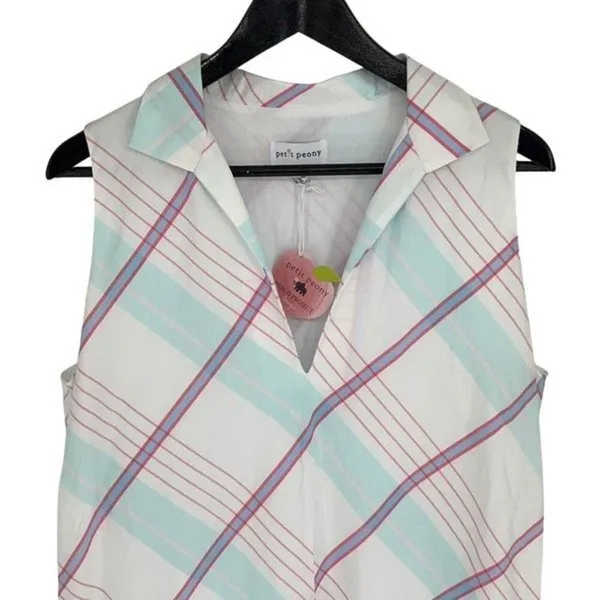 Petit Peony Kate Caftan Women's Plaid Collared Sleeveless Dress Multicolor Large - Image 4