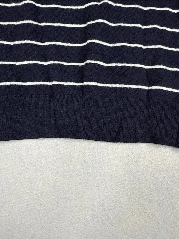 Banana Republic Merino Wool Sweater S Navy Stripe Red Lips Embroidered Preppy - Image 5